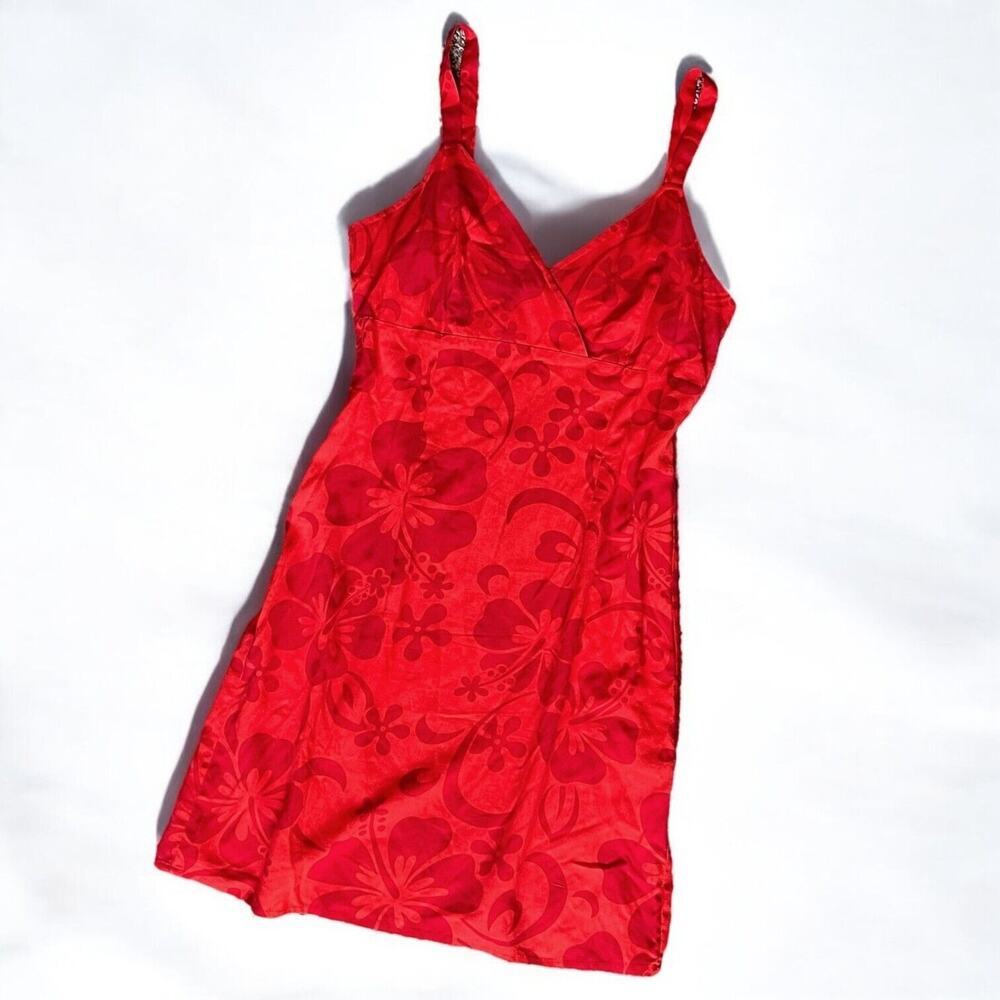 Aqua Blues Hawaiian Babydoll Mini Dress Girl’s 7 Floral Red Tropical Beach Rayon